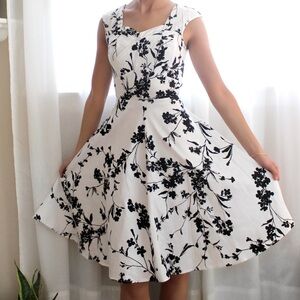 black and white floral midi dress​​​​​​​